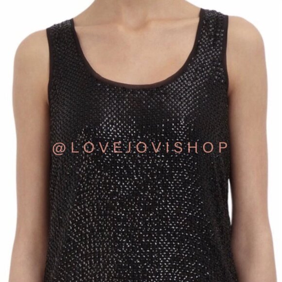 NYE Glam | Diane Von Furtenberg Black Sequin Beaded Top Racer Back Layered Mesh - Picture 3 of 13